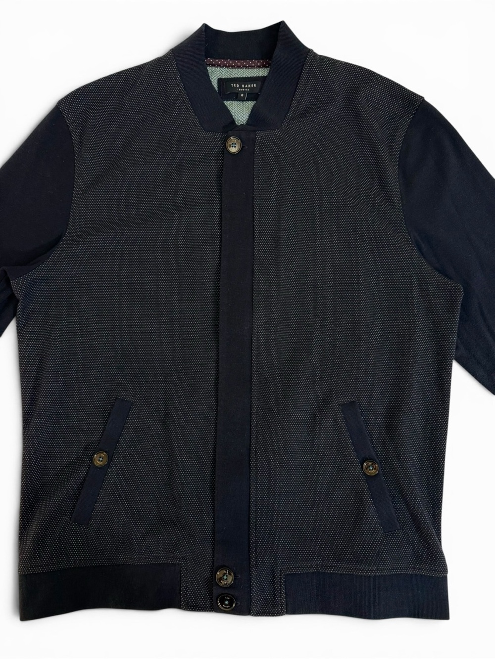 Ted Baker Textured Knit Bomber Jacket Navy Men’s M (Tagged 6)